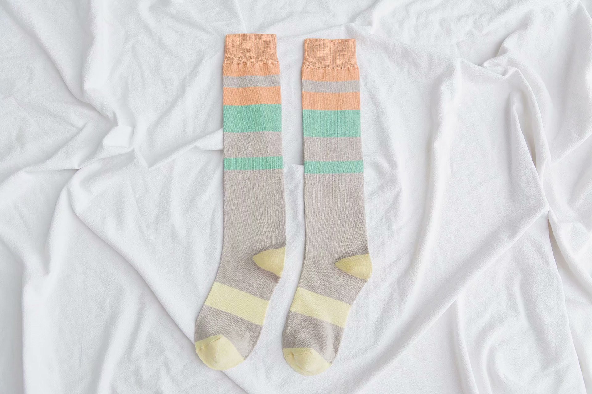 Female Socks Calf Socks Lavender Network Red Green Color Stripe Knee Stockings Hit Piles Tide Female Pure Cotton